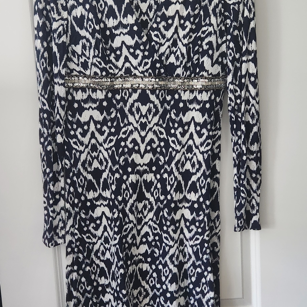 INC International Concepts Navy and White Long Sleeve Dress